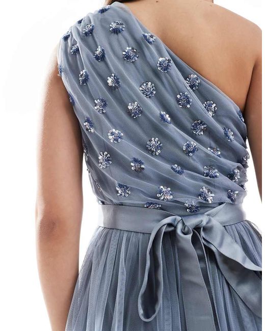 Maya Blue Embellished One Shoulder Bridesmaid Maxi Dress