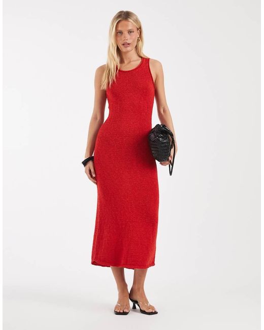ASOS Red Slubby Racer Neck Midaxi Dress