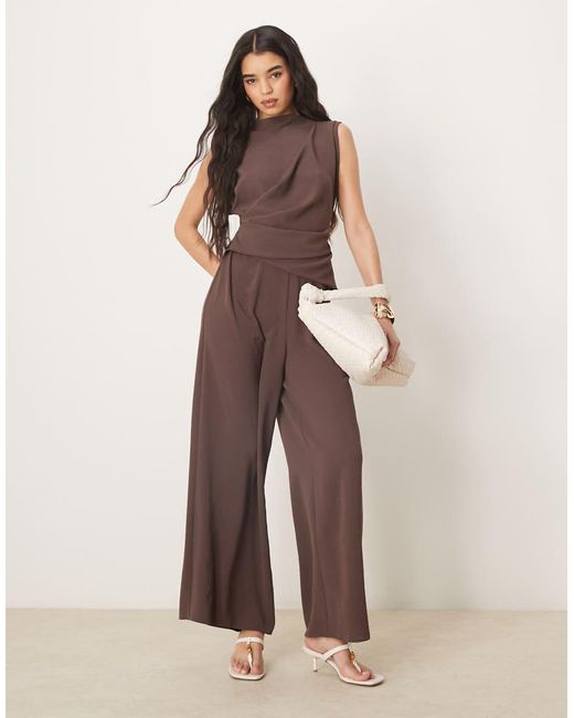 ASOS Brown Gathered Waist Sleeveless Jumpsuit