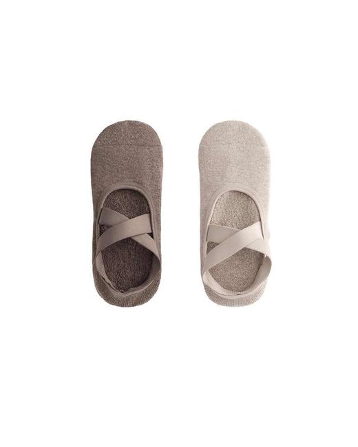 Oysho Brown 2 Pairs Of Padded Cotton Blend Yoga And Pilates Socks With Crossover Straps
