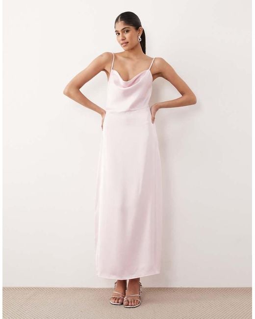 Vila Pink Satin Cowl Neck Cami Maxi Dress