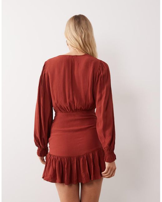 Mango Red Teen Ruched Long Sleeve Mini Dress