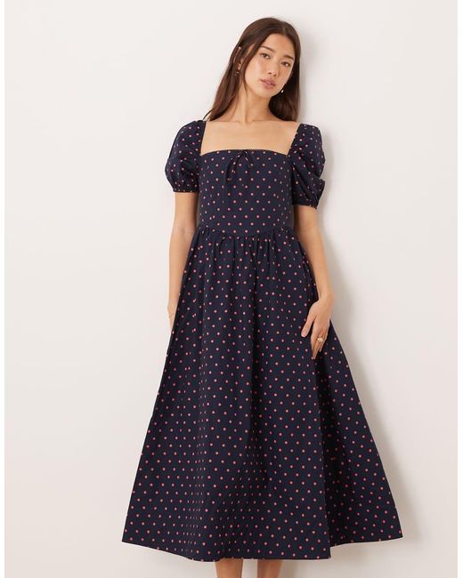 Glamorous Blue Square Neck Puff Sleeve Midaxi Dress