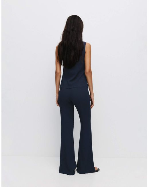 Pull&Bear Blue – gerade geschnittene hose aus crêpe