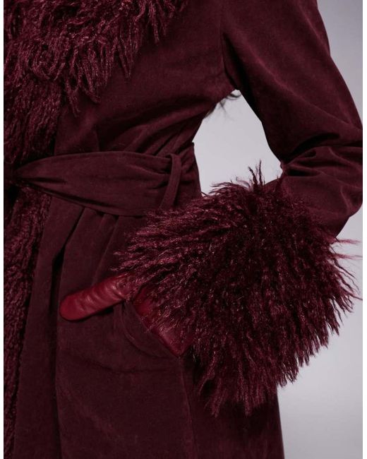 Kaiia Purple Exclusive Faux Fur Trim Penny Lane Maxi Coat