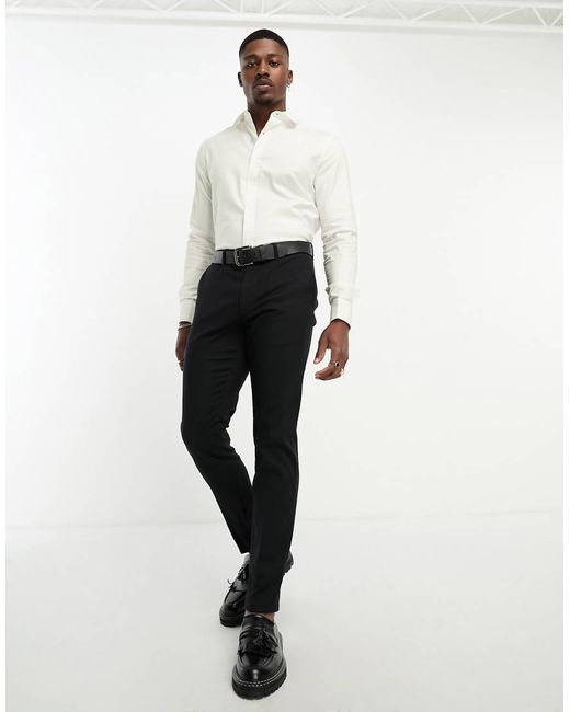 ASOS White Easy Iron Slim Fit Twill Shirt With Cutaway Collar And Double Cuff for men