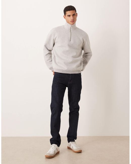 Sweat oversize à col zippé en tissu imitation néoprène épais - chiné ASOS pour homme en coloris Gray