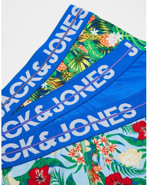 Jack & Jones Blue 3 Pack Trunks With Pineapple Print for men