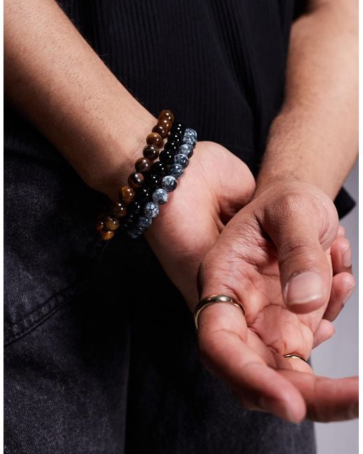 ASOS Black Festival Beaded 3 Pack Bracelets for men