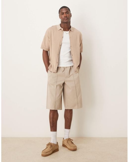 ASOS Natural Relaxed Lightweight Knitted Cotton Button Through Polo for men