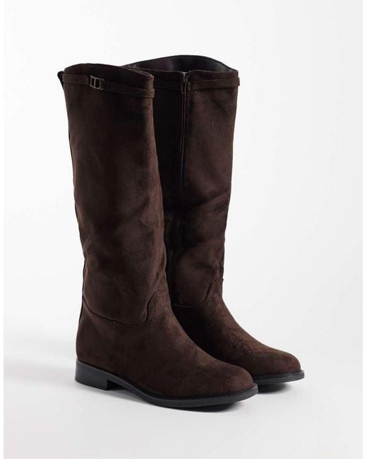 SEQWL Brown Whispa Faux Suede Refined Riding Knee Boots