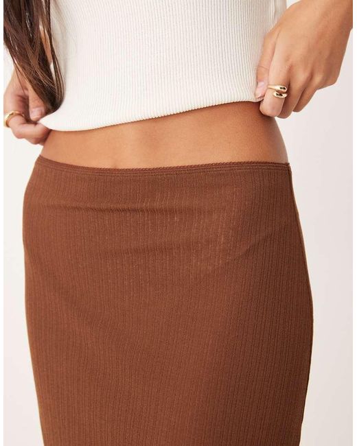 ASOS Natural Awkward Length Gauzy Sheer Ribbed Skirt With Lace Trim