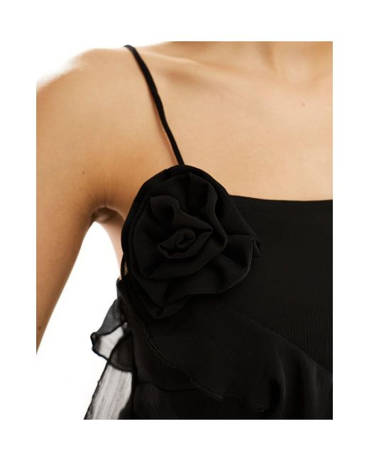 Monki Black Asymmetric Ruffle Detail Midi Dress