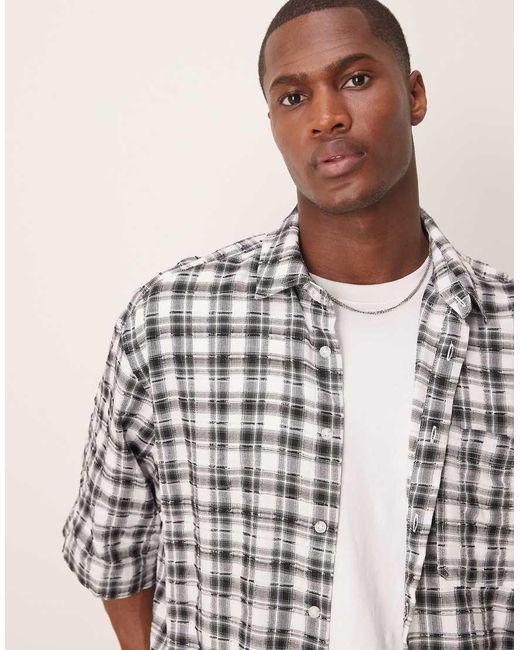 Camicia Squadrata Oversize Nera E Bianca A Quadri di ASOS in Natural da Uomo