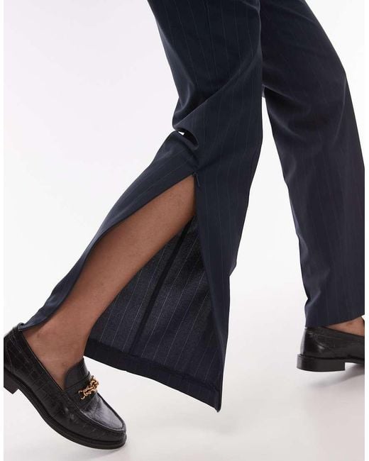 Pantalones De Pernera Slim Con Raya Diplomática Y Pinzas Delanteras De (Parte De Un Conjunto) Mango de color Blue