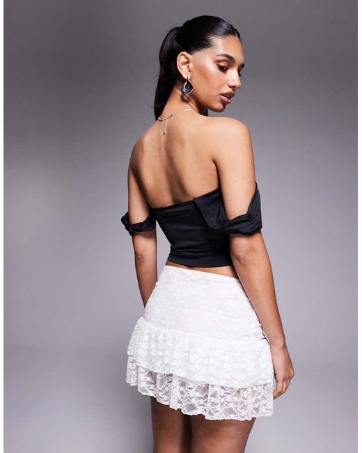 Princess Polly Black Candyce Ruched Cup Detail Fallen Shoulder Corset Top
