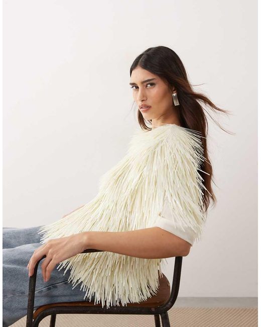 ARRANGE White All Over Shard Sequin Strong Shoulder T-Shirt