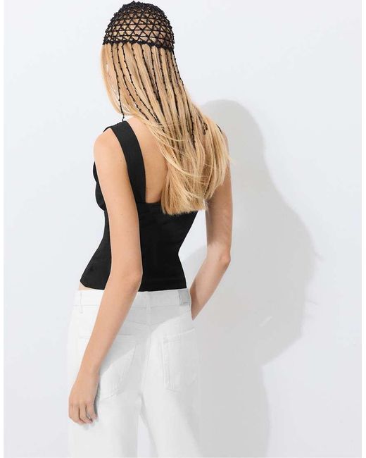 Stradivarius White Fitted Wide-strap Top