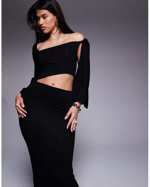 ASOS Blue One Long Angel Sleeve Midi Dress With Twisted Cut Out & Tied Shoulder