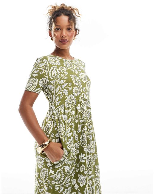 Threadbare Green – kurzärmliges midikleid aus jersey
