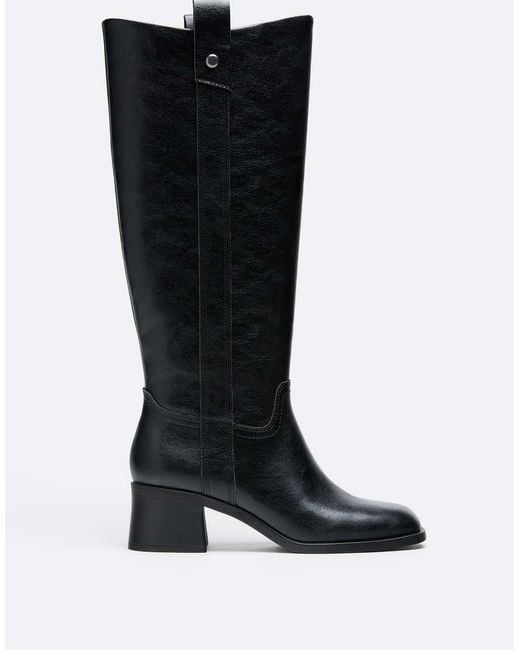 Stradivarius Black Equestrian Block Heel Boots