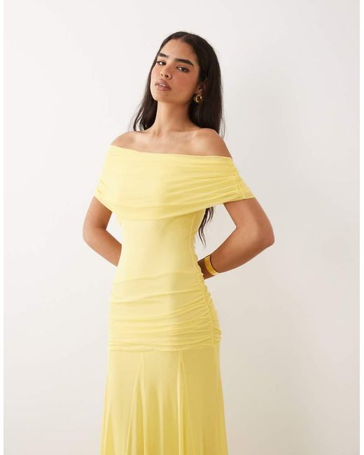 ASOS Metallic Mesh Off Shoulder Cinched Dropped Waist Maxi Dress With High Godet Detail