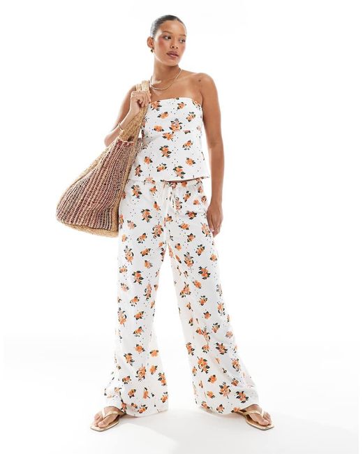 ASOS White Broderie Pyjama Style Trouser Co-ord With Tie Waist