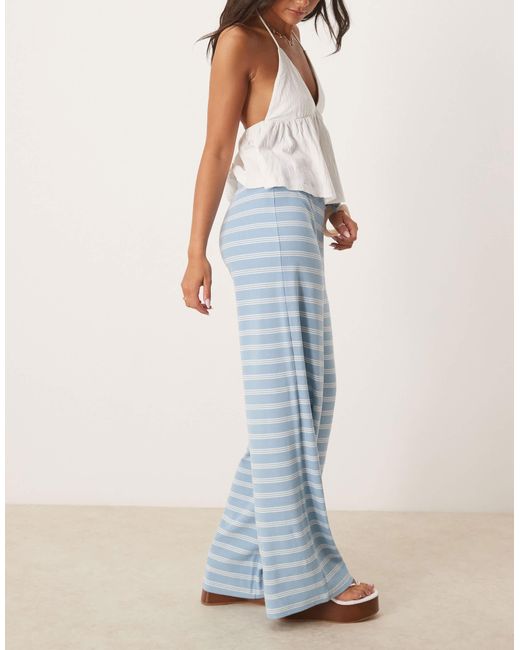 ASOS Blue Stripe Wide Leg Mid Rise Trousers Co Ord