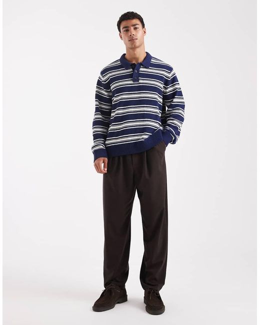 Jack & Jones Blue Knit Striped Polo Shirt for men