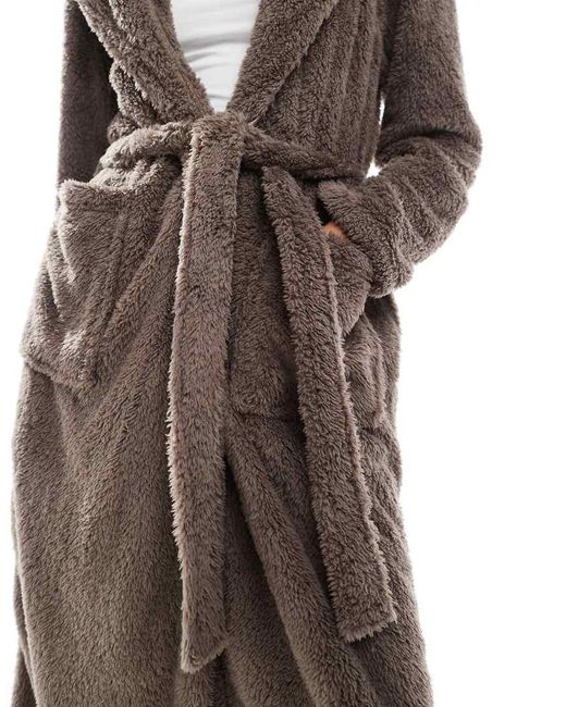 Loungeable Natural Cosy Sherpa Hooded Maxi Robe