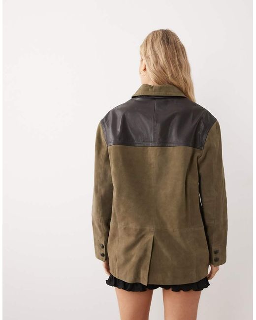 Urbancode Multicolor Suede And Leather Contrast Longline Jacket