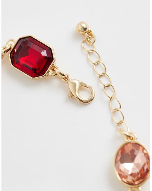 Reclaimed Vintage Metallic Gem Stone Bracelet With Pearl Detail
