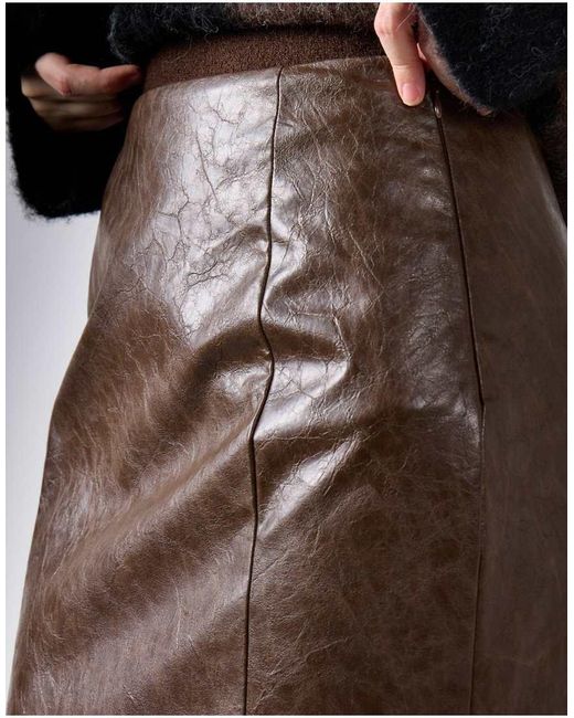 NARRATED Brown Faux Leather Maxi Skirt