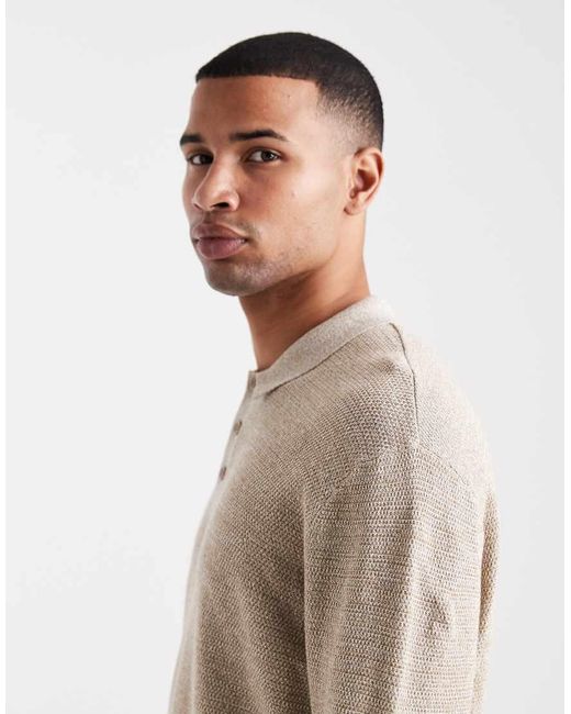 Jack & Jones Natural Knit Long Sleeve Polo Shirt for men