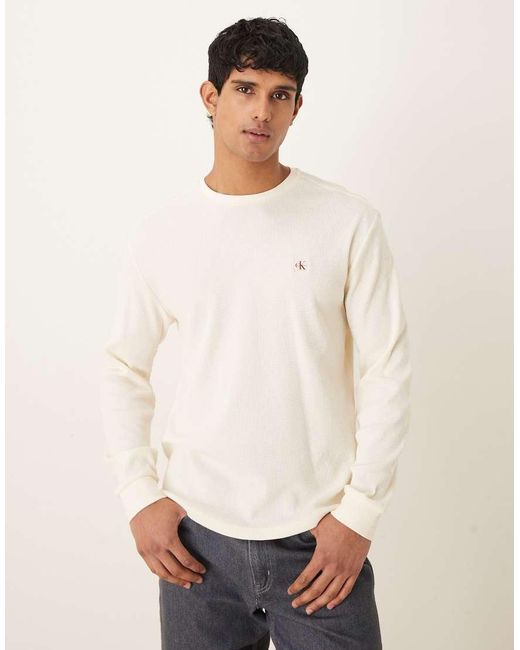 Calvin Klein White Badge Waffle Long Sleeve T-shirt for men