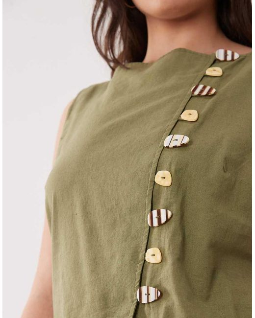 ASOS Green Asos Design Curve Linen Blend Waistcoat Maxi Dress With Poplin Skirt