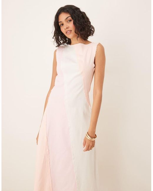 Vestido Midi Rosa De Corte Acampanado Con Diseño De Paneles En Contraste Y Bajos Sin Rematar De Tejido Efecto Denim De ASOS de color Pink