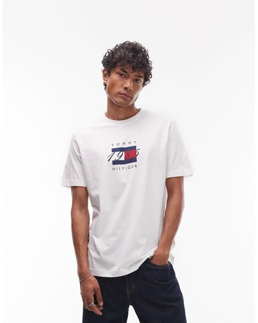 Tommy Hilfiger White Linear Flag Graphic T-shirt for men
