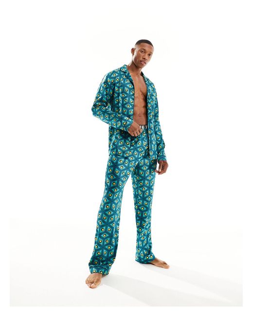 Pijama largo con diseño Chelsea Peers de hombre de color Blue
