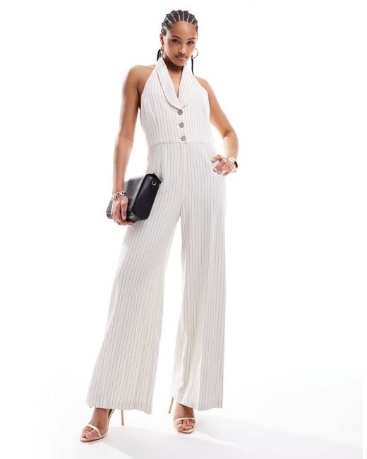 River Island White Stripe Tailored Jumpsuit