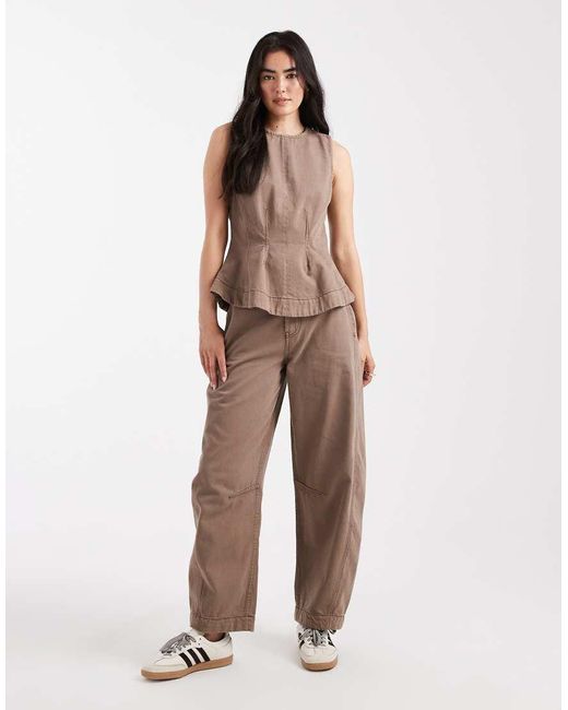ASOS Natural Laundered Seamed Barrel Trousers With Contrast Stitch Co-ord