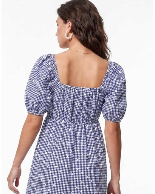 Lovedrobe Blue Gingham & Polka Dot Short Sleeve Midaxi Dress