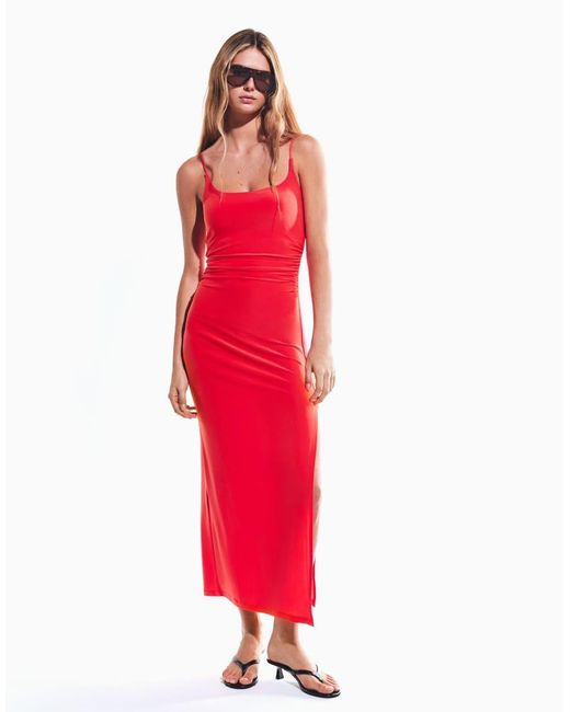 Bershka Gathered Strap Midi Dress
