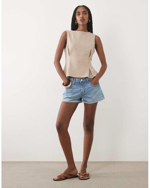 Miss Selfridge Natural Soft Rib Knit Tank Top With Peplum Hem
