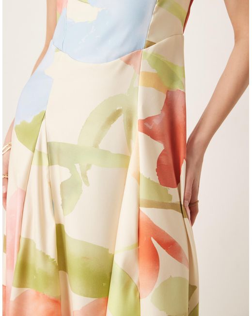 ASOS Natural – ärmelloses midikleid mit hellem blumenprint und korsett-taille