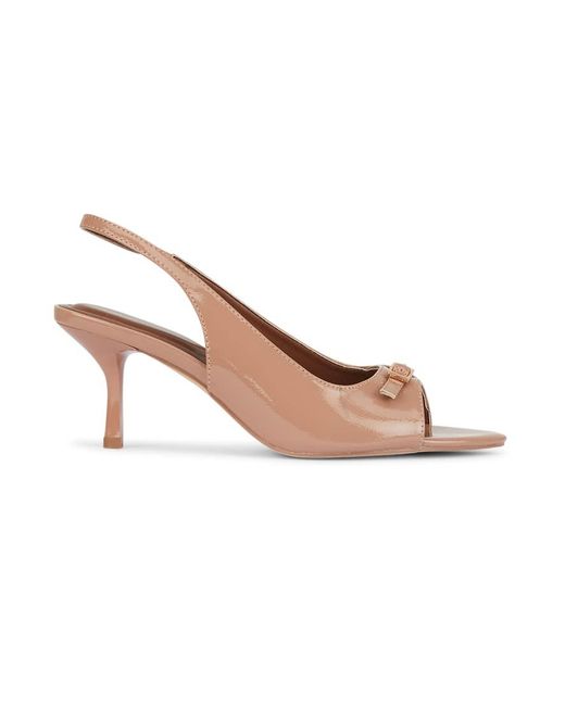 SEQWL Natural Slingback Stiletto Heels Peep Toe Pumps With Buckle Detail