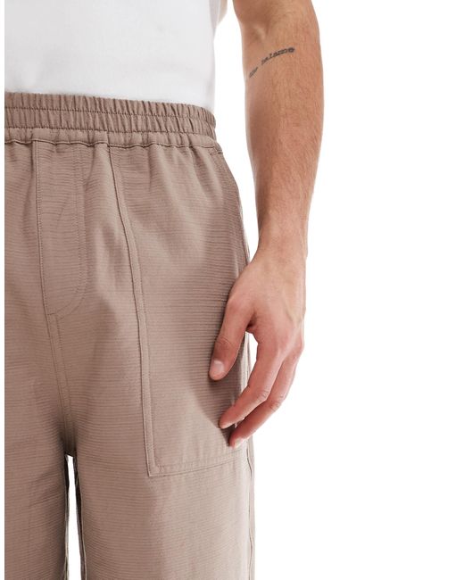 ASOS Natural Long Length Textured Shorts With Workwear Patch for men