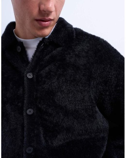 Topman Black Fluffy Knit Cardigan for men