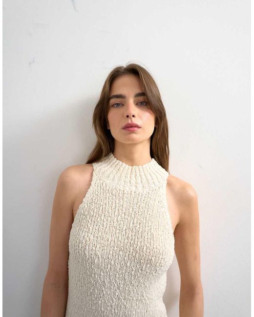 TOPSHOP White Knitted Sleeveless Textured Grown On Singlet