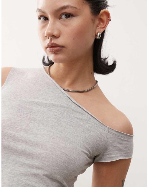 Collusion Gray Off Shoulder Short Sleeve Top